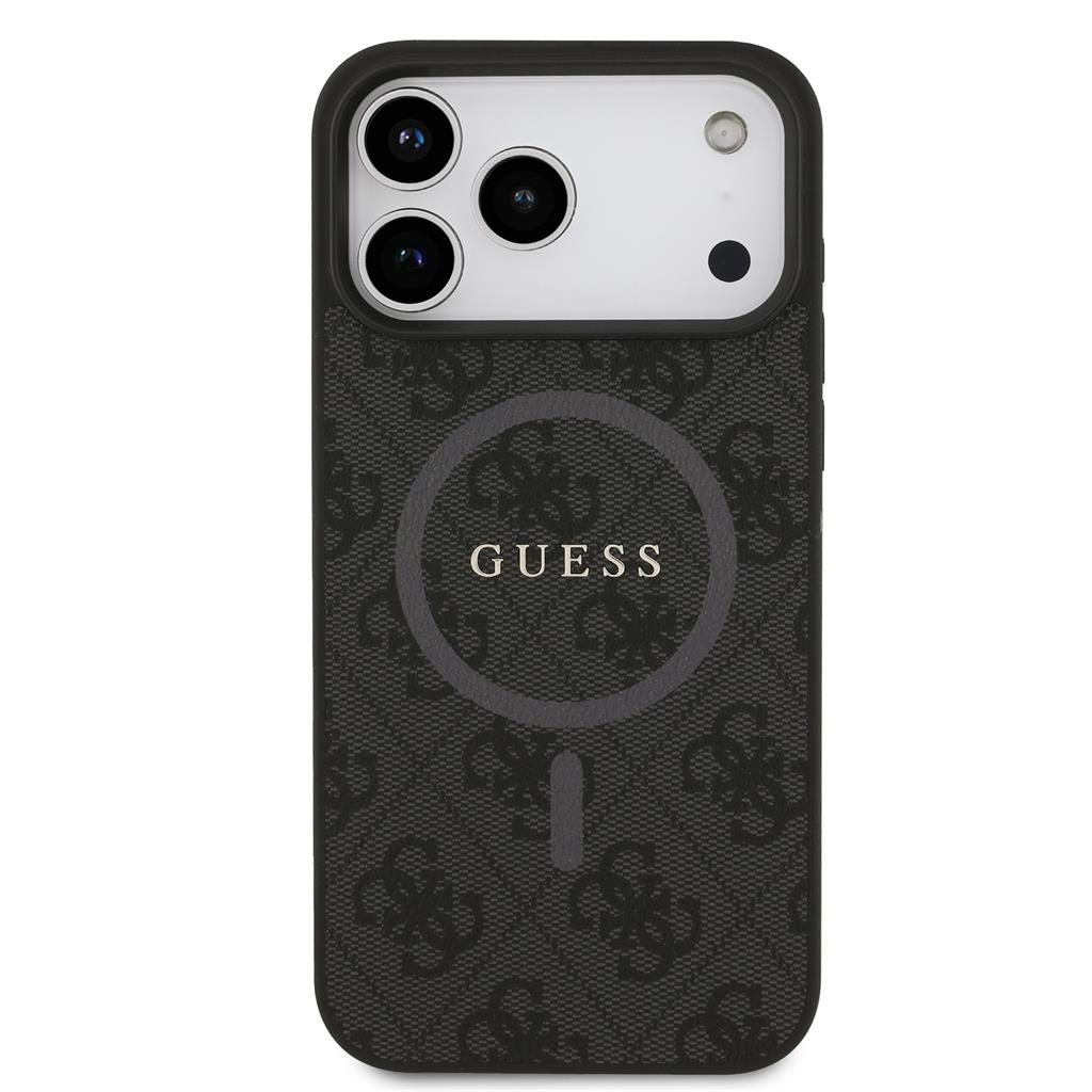 Guess PU Leather 4G Colored Ring MagSafe iPhone 17 Pro Max (Fekete)