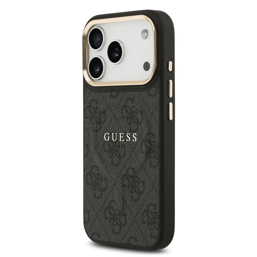 Guess PU Leather 4G Gold Frame MagSafe iPhone 17 Pro (Fekete)