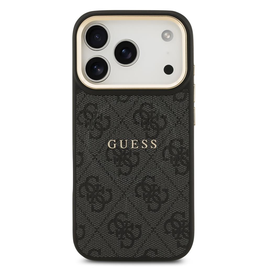 Guess PU Leather 4G Gold Frame MagSafe iPhone 17 Pro (Fekete)