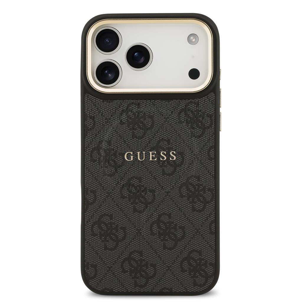 Guess PU Leather 4G Gold Frame MagSafe iPhone 17 Pro Max (Fekete)