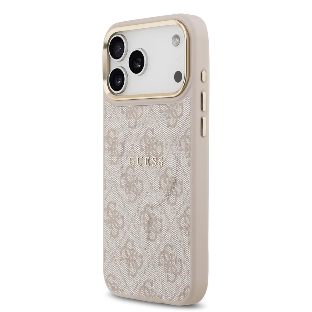 Guess PU Leather 4G Gold Frame MagSafe tok iPhone 17 Pro Max (Rózsaszín)