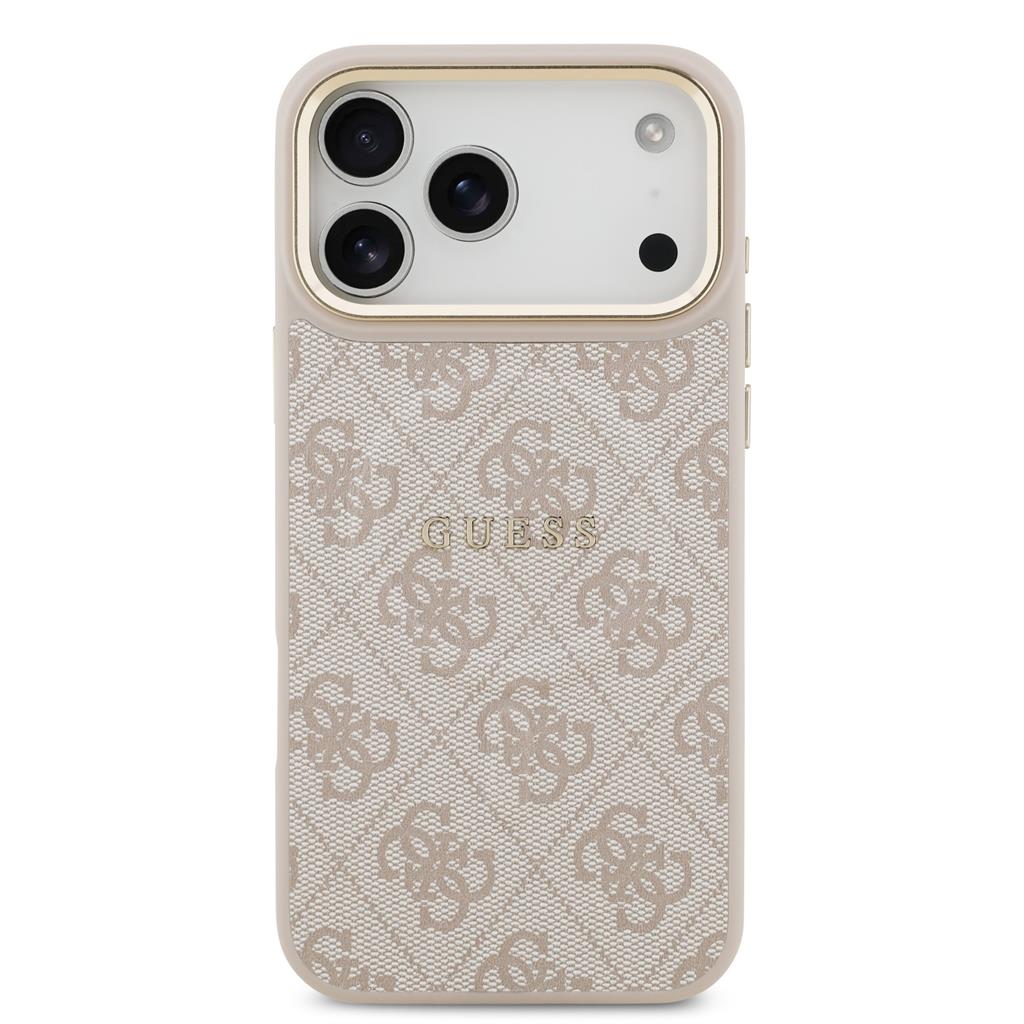 Guess PU Leather 4G Gold Frame MagSafe tok iPhone 17 Pro Max (Rózsaszín)