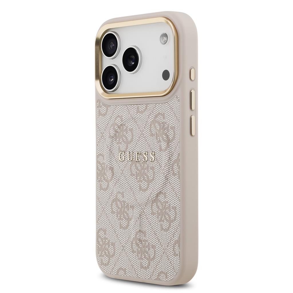 Guess PU Leather 4G Gold Frame MagSafe tok iPhone 17 Pro (Rózsaszín)