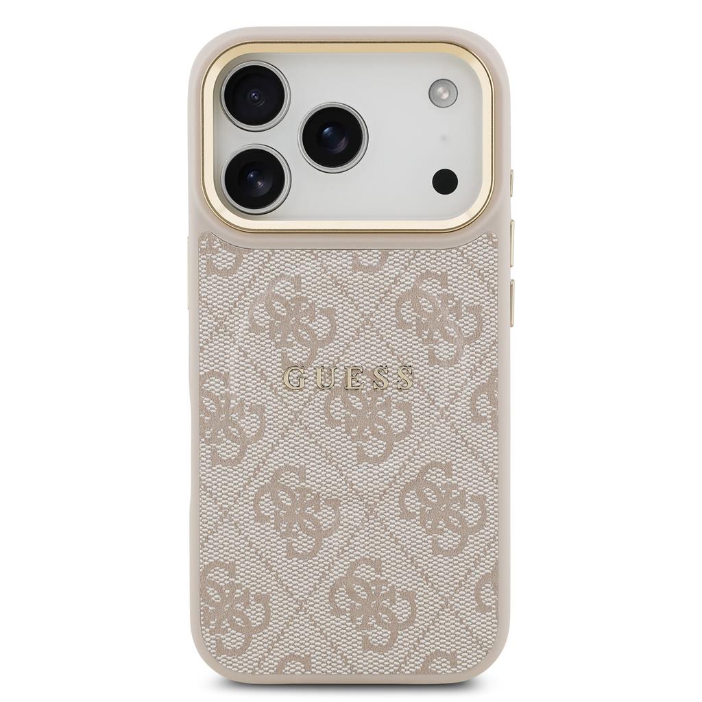 Guess PU Leather 4G Gold Frame MagSafe tok iPhone 17 Pro (Rózsaszín)