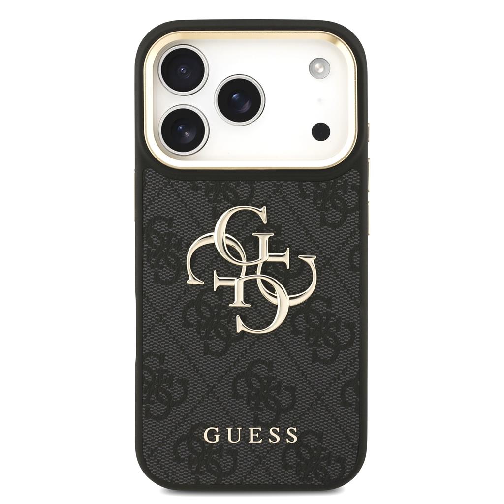 Guess PU Leather 4G Metal Logo Gold Frame iPhone 17 Pro (Fekete)