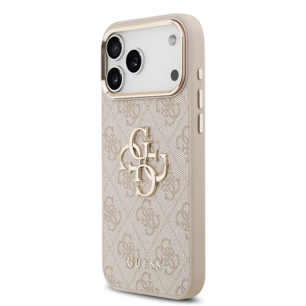 Guess PU Leather 4G Metal Logo Gold Frame iPhone 17 Pro Max (Rózsaszín)