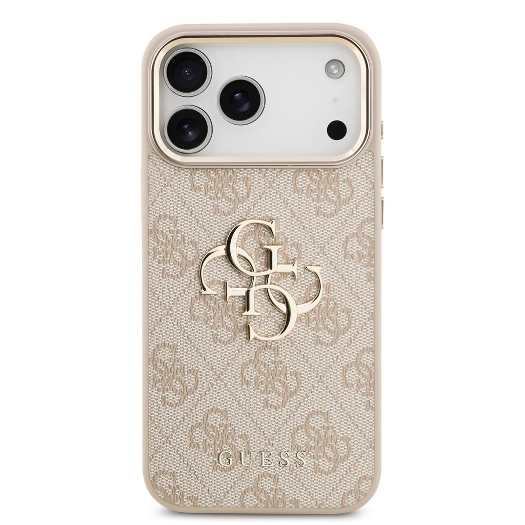Guess PU Leather 4G Metal Logo Gold Frame iPhone 17 Pro Max (Rózsaszín)