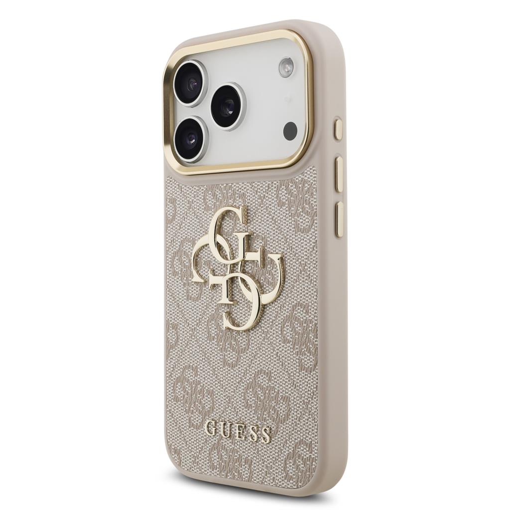 Guess PU Leather 4G Metal Logo Gold Frame iPhone 17 Pro (Rózsaszín)