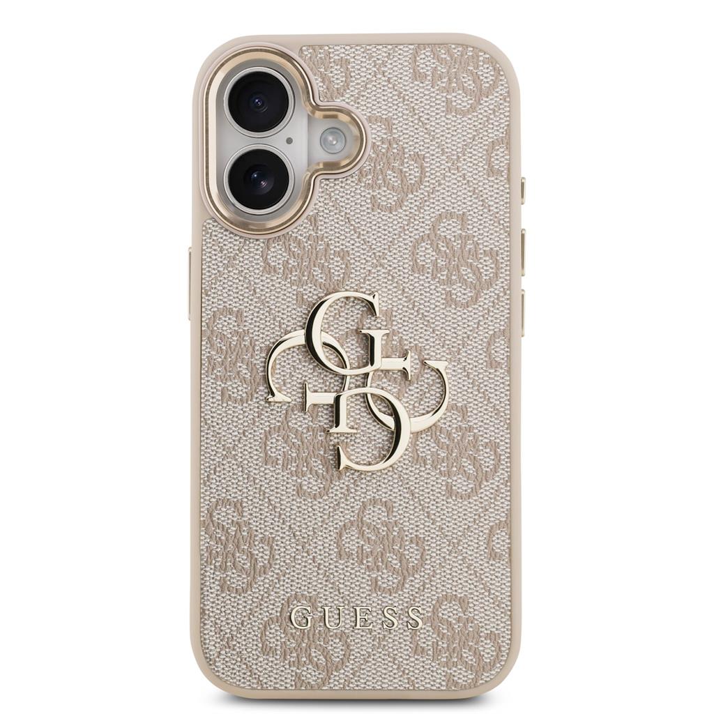 Guess PU Leather 4G Metal Logo Gold Frame iPhone 17 (Rózsaszín)