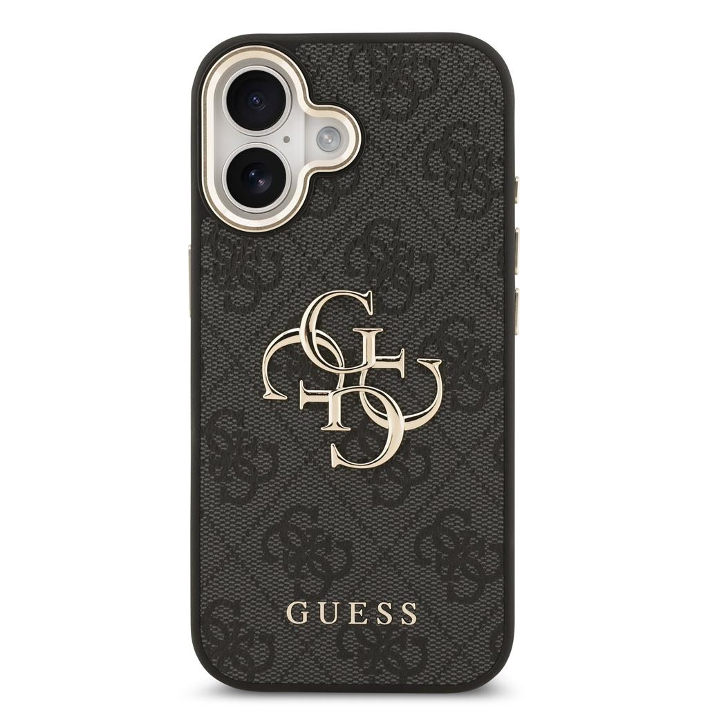 Guess PU Leather 4G Metal Logo Gold Frame tok iPhone 17 (Fekete)