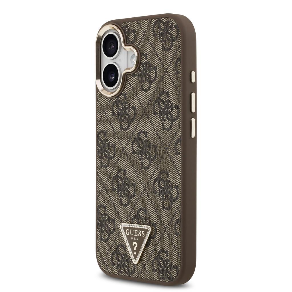Guess PU Leather 4G Strass Triangle Logo Gold Frame MagSafe tok iPhone 17 (Barna) - GUHMP17SP4GTDGMW