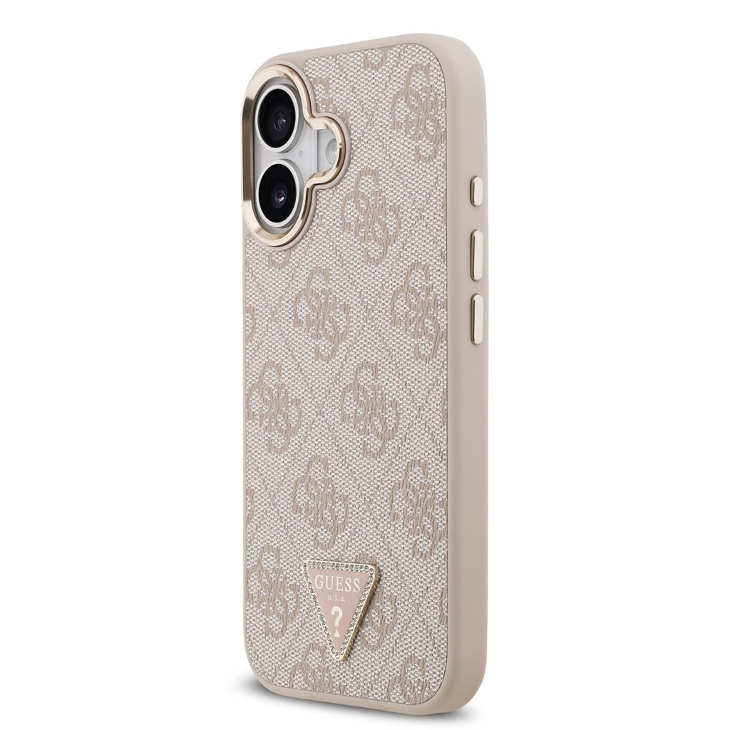 Guess PU Leather 4G Strass Triangle Logo Gold Frame MagSafe tok iPhone 17 (Rózsaszín) - GUHMP17SP4GTDGMP