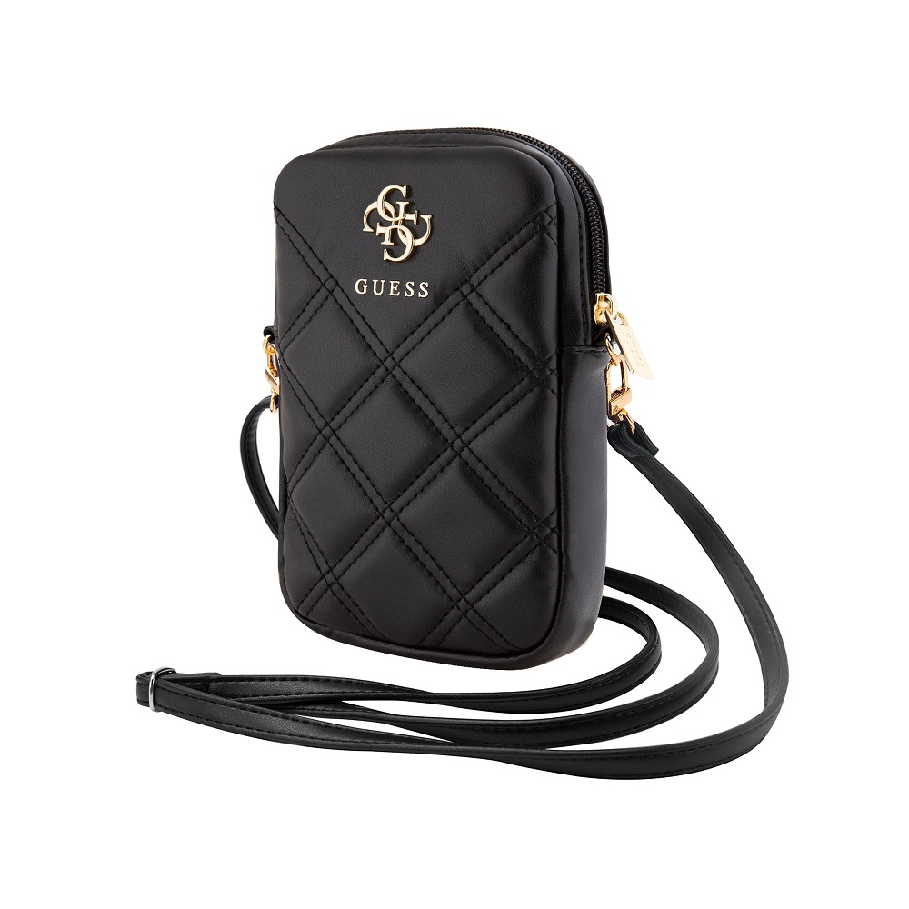 Guess PU Quilted 4G Metal Logo Phone Bag with Zipper (Fekete)
