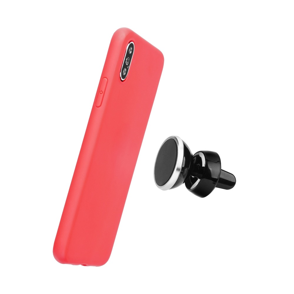 Huawei P30 Lite liquid silicone mágneses autós tartó kompatibilis hátlap tok (Piros)