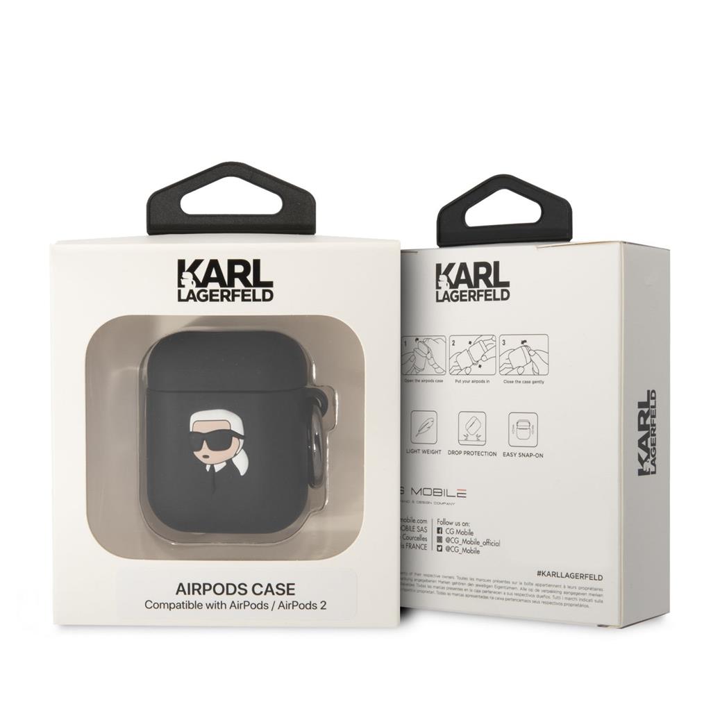 Karl Lagerfeld 3D Logo NFT Karl Head Silicone tok AirPods 1/2 (Fekete) - KLA2RUNIKK