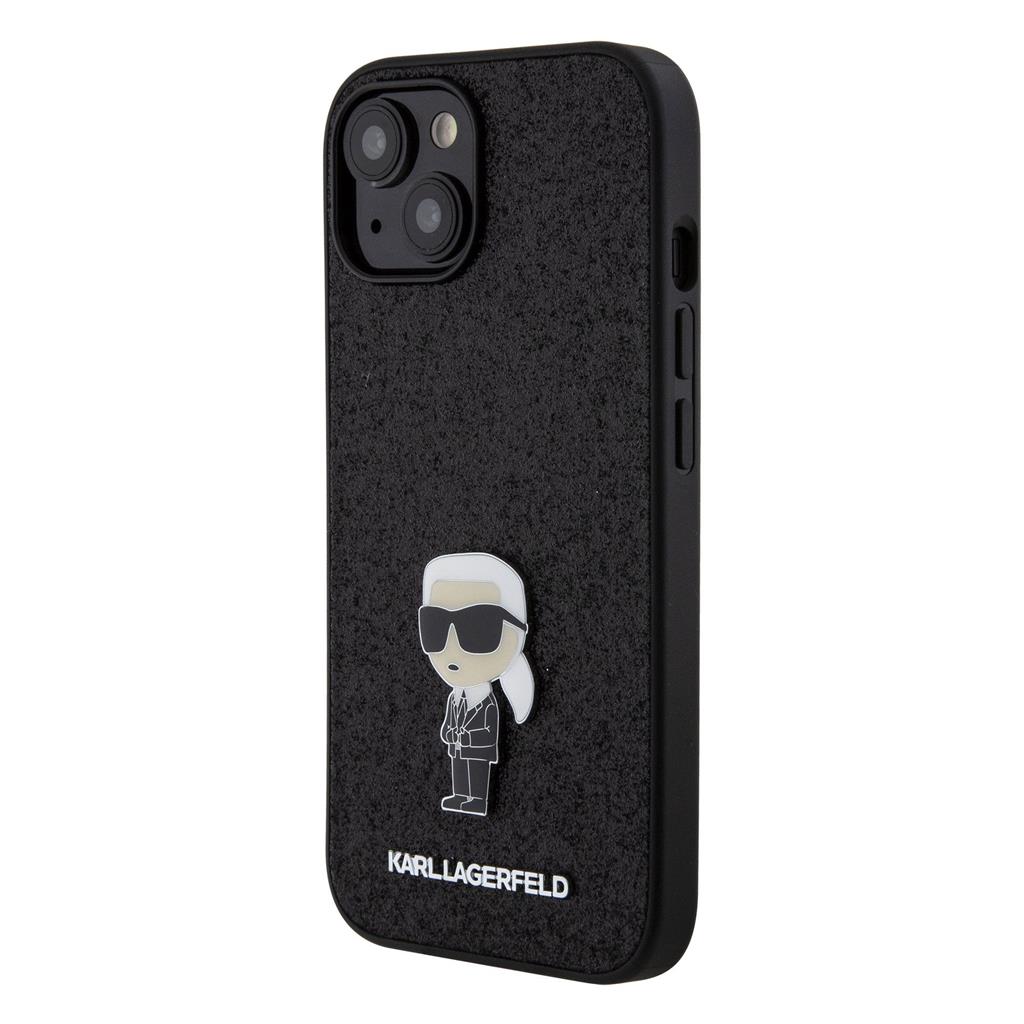 Karl Lagerfeld Fixed Glitter Metal Ikonik pro iPhone 16 hátlap tok (Fekete) - KLHCP16SGKNPSK