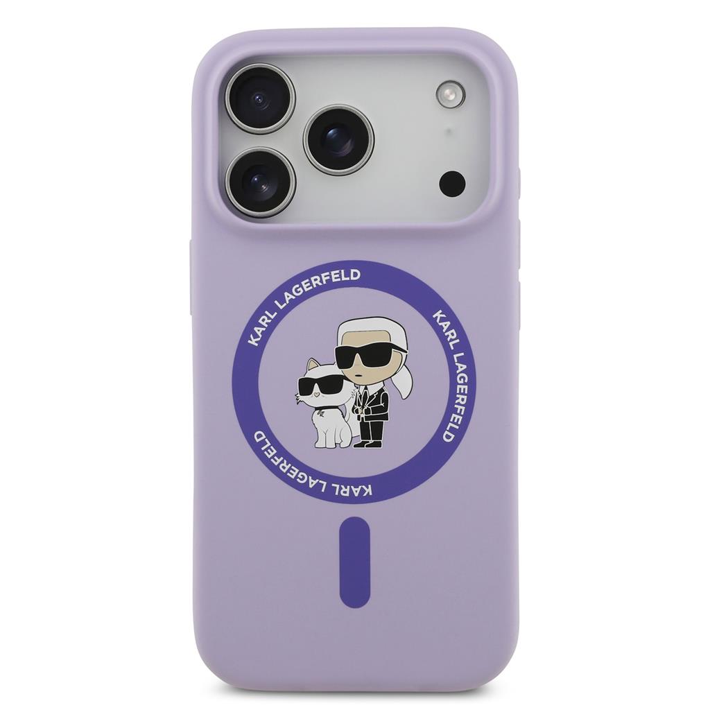 Karl Lagerfeld Liquid Silicone Karl and Choupette MagSafe tok iPhone 17 Pro (Lila) - KLHMP17LSCMKCRHU