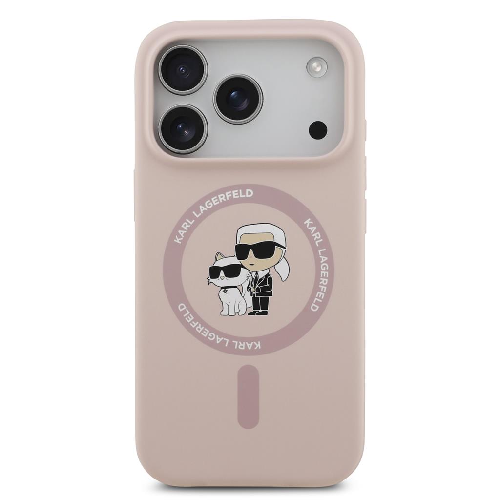 Karl Lagerfeld Liquid Silicone Karl and Choupette MagSafe tok iPhone 17 Pro (Rózsaszín) - KLHMP17LSCMKCRHP