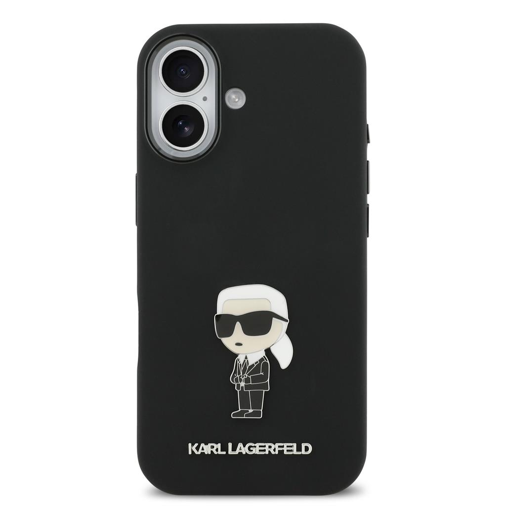 Karl Lagerfeld Liquid Silicone Metal Ikonik tok iPhone 17 (Fekete)