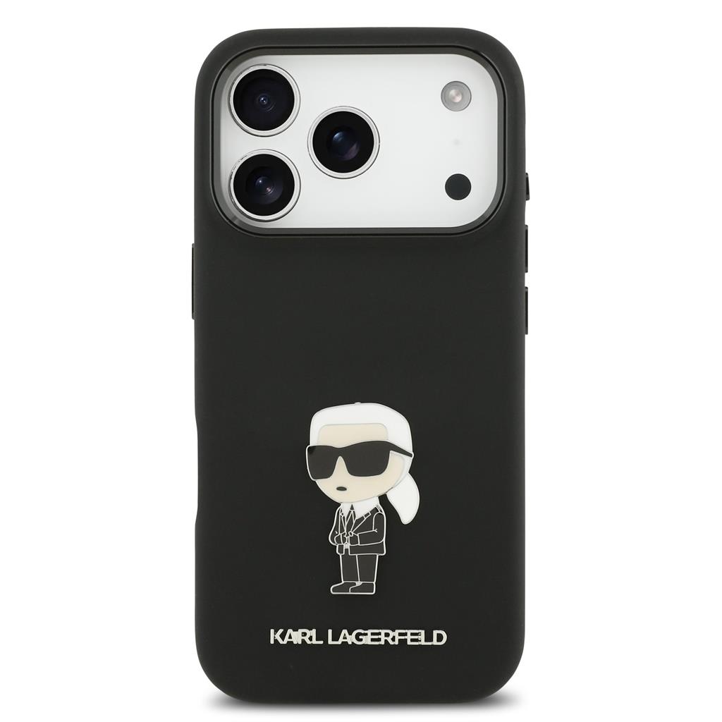 Karl Lagerfeld Liquid Silicone Metal Ikonik tok iPhone 17 Pro (Fekete)