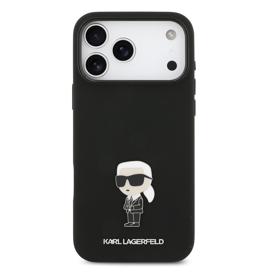 Karl Lagerfeld Liquid Silicone Metal Ikonik tok iPhone 17 Pro Max (Fekete)