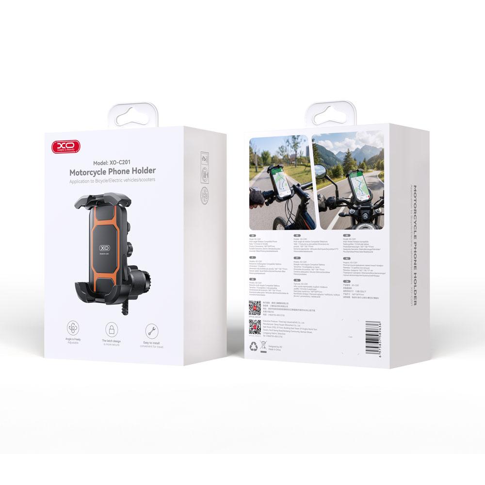 XO C201 teljesen zárt kerékpáros/motoros telefon tartó (Fekete/Narancssárga)