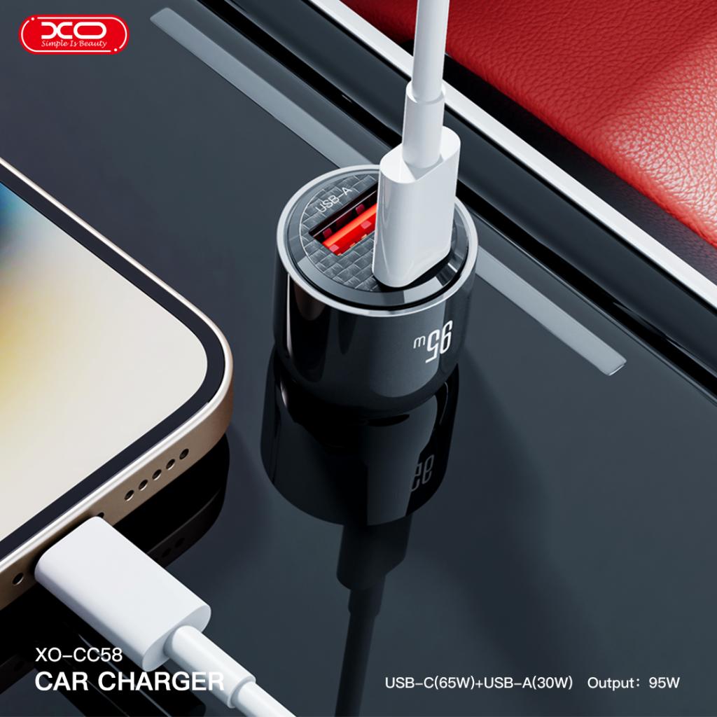 XO CC58 Intelligent átlátszó autós gyorstöltő (Sötétszürke) - 95W