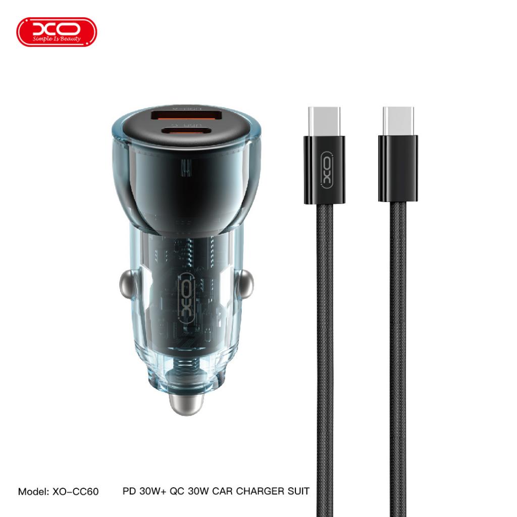 XO CC60 autós töltő 60W 1×USB + 1×USB-C (Kék)