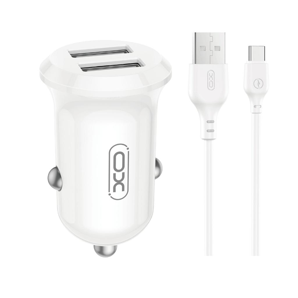 XO CC67 autós töltő Dual USB 2.4A + Type-C kábel (Fehér)