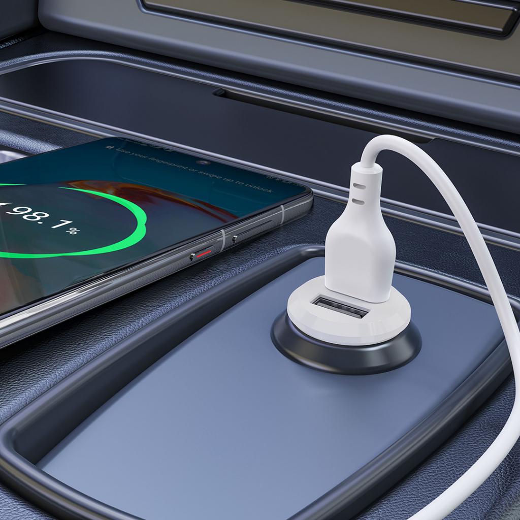 XO CC67 autós töltő Dual USB 2.4A + Type-C kábel (Fehér)