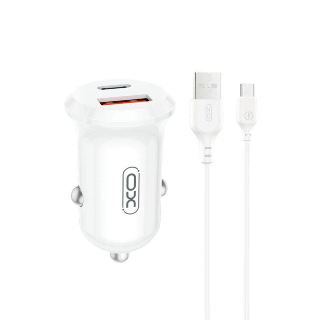 XO CC69 Mini Smart autós töltő + Type-C kábel (Fehér) - 30W, A+C, NB103 szett