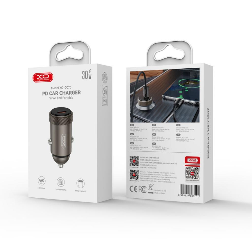 XO CC70 autós töltő PD 30W 1×USB-C (Fekete)
