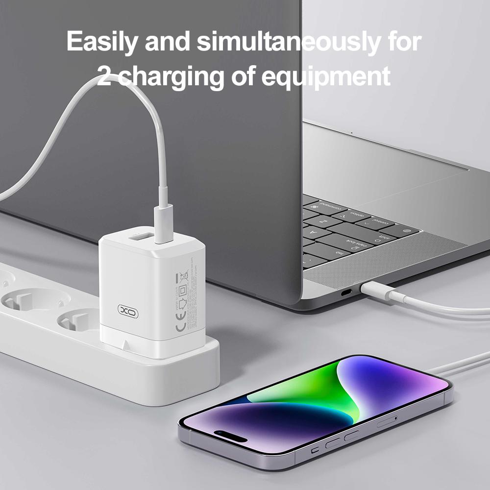 XO CE36 GaN fali töltő 45W 1x USB-C + 1x USB-A (Fehér)