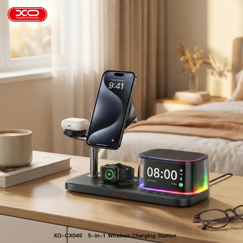 XO CX045 5-in-1 okos töltőállomás (Fekete) - 25W
