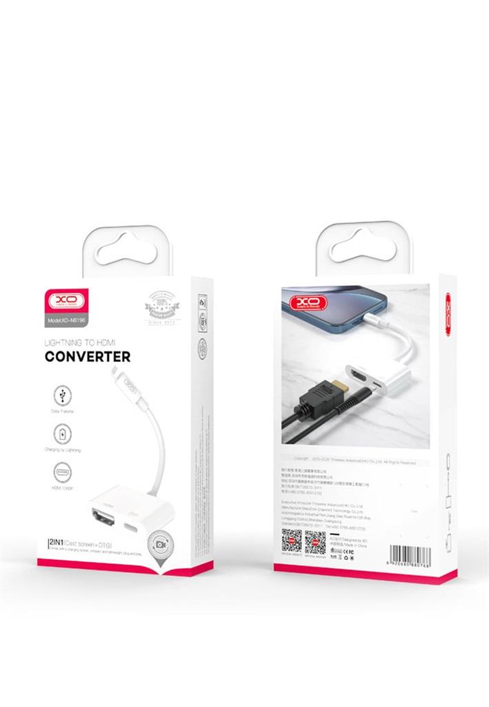 XO HUB005 Lightning–HDMI átalakító (Fehér) – 1080p felbontással