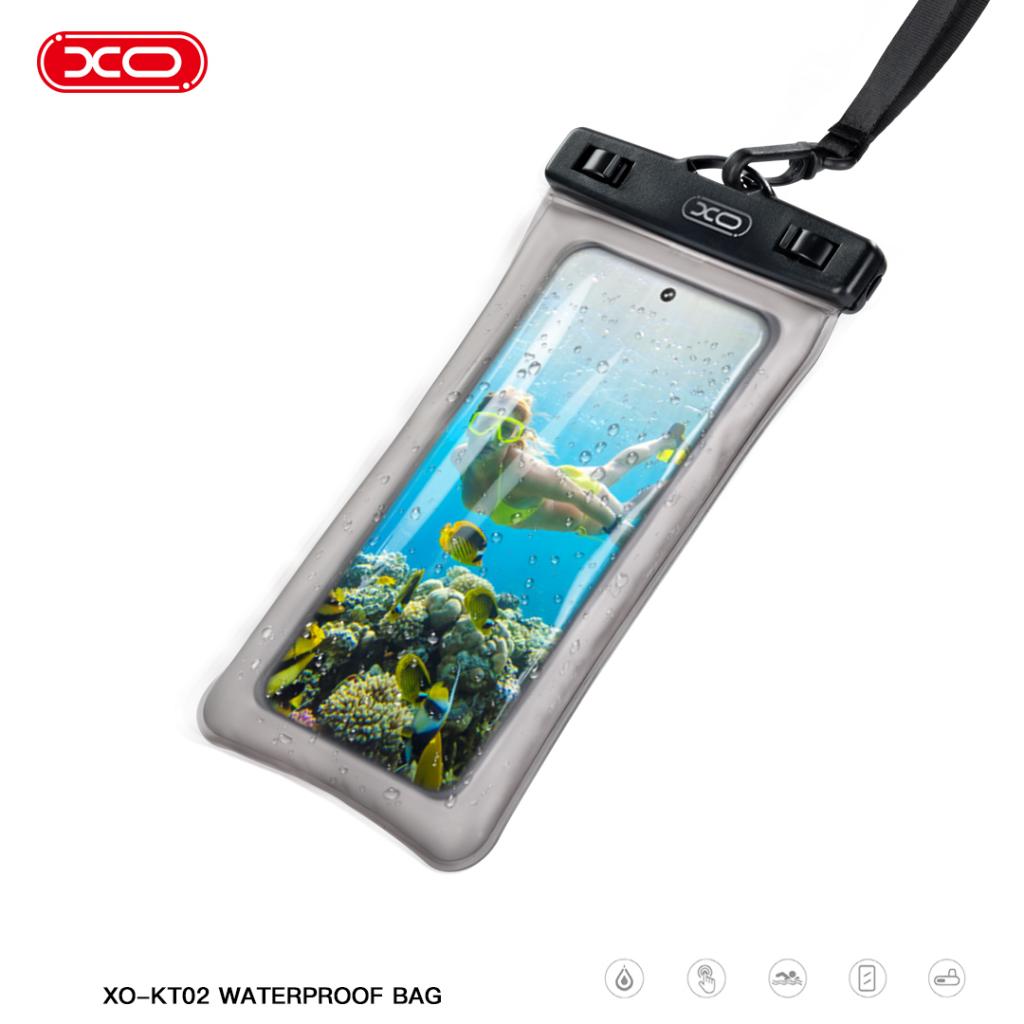 XO KT02 PVC vízálló telefontok dupla csattal és nyakpánttal (Fekete) back