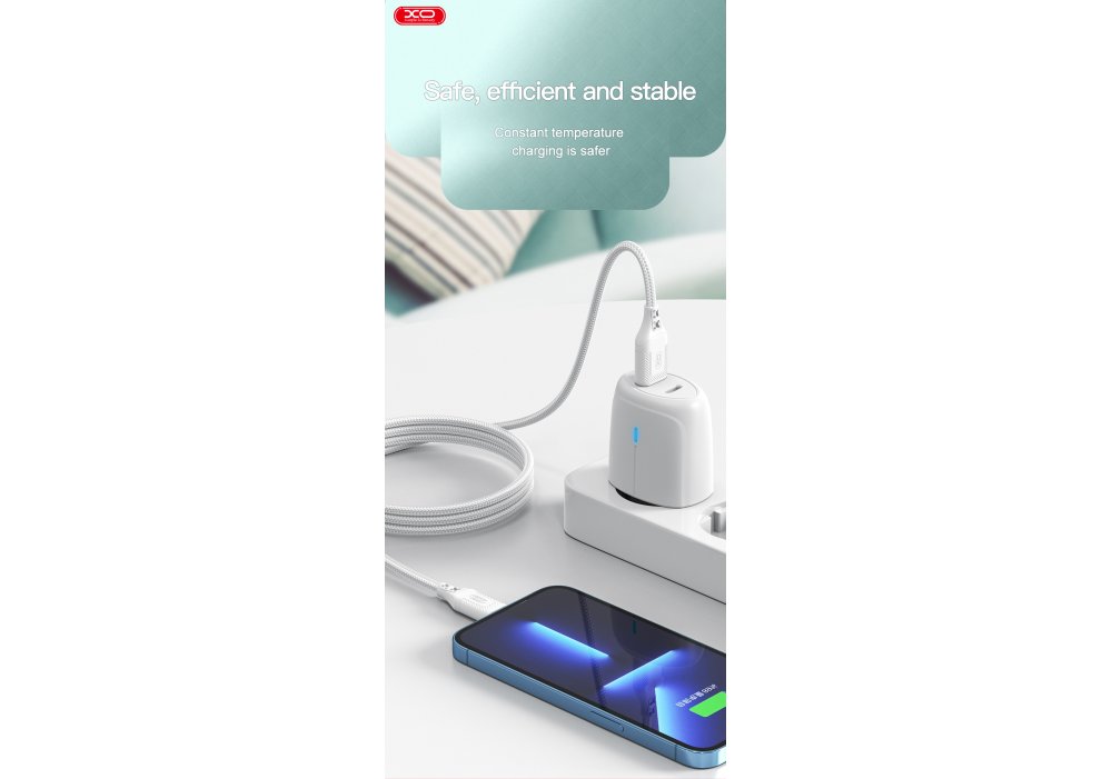 XO NB-Q236A fonott USB-C–Lightning adatkábel (Fehér) – 27W