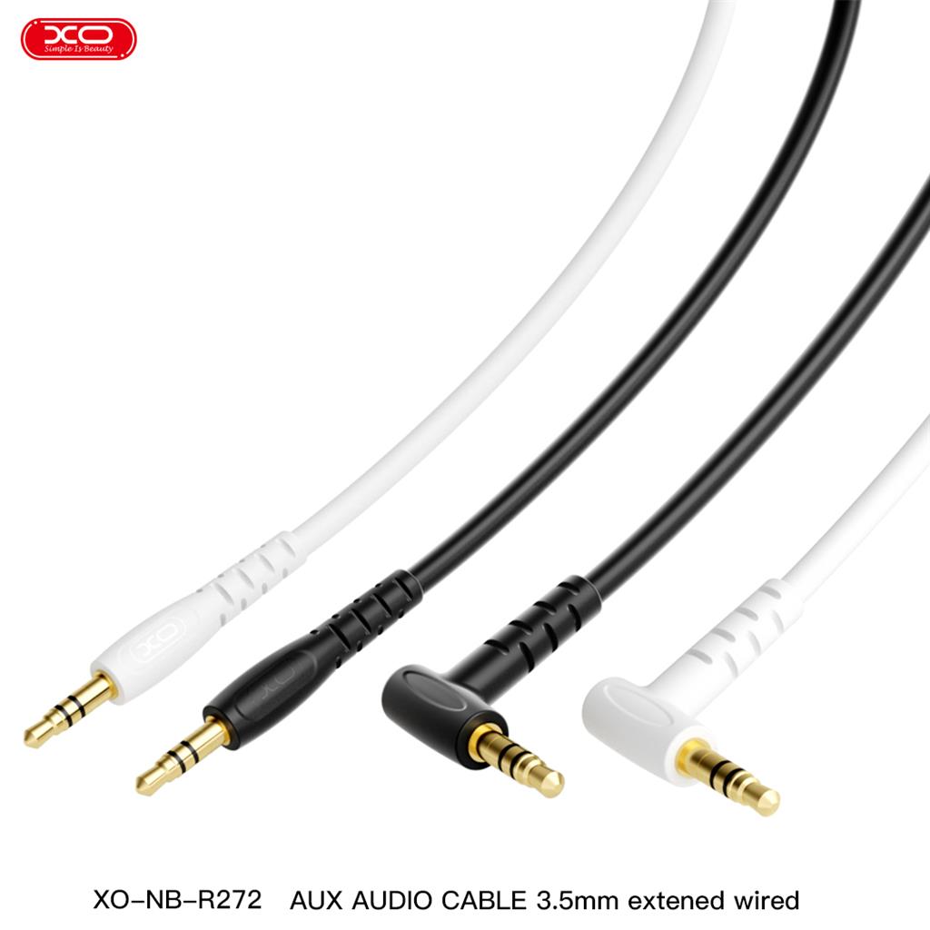 XO NB-R272 3,5 mm – 3,5 mm könyökcsatlakozós audio kábel (Fehér) - 1,0 m