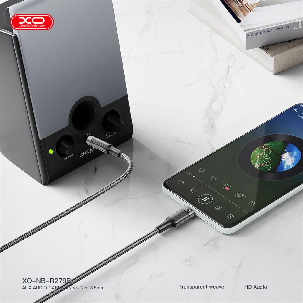 XO NB-R279B audio kábel Type-C - 3,5 mm Brushed Clear (Fekete)