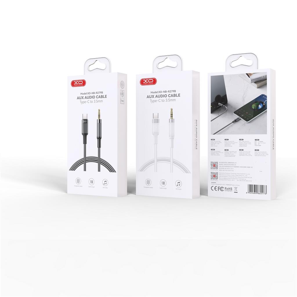 XO NB-R279B USB-C – 3,5 mm audio kábel (Fehér) – 1,0 m