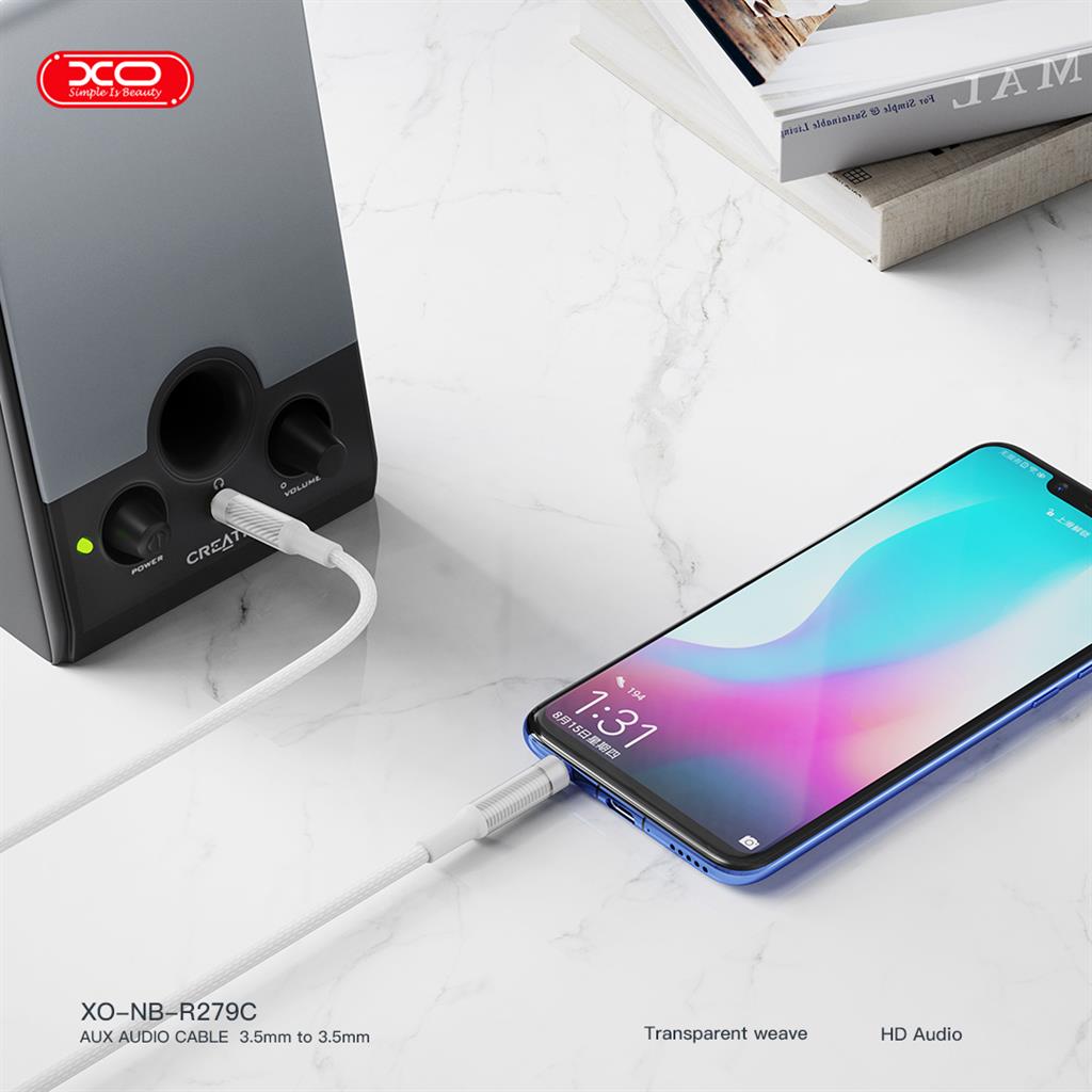 XO NB-R279C 3,5 mm – 3,5 mm audio kábel (Fehér) - 1,0 m