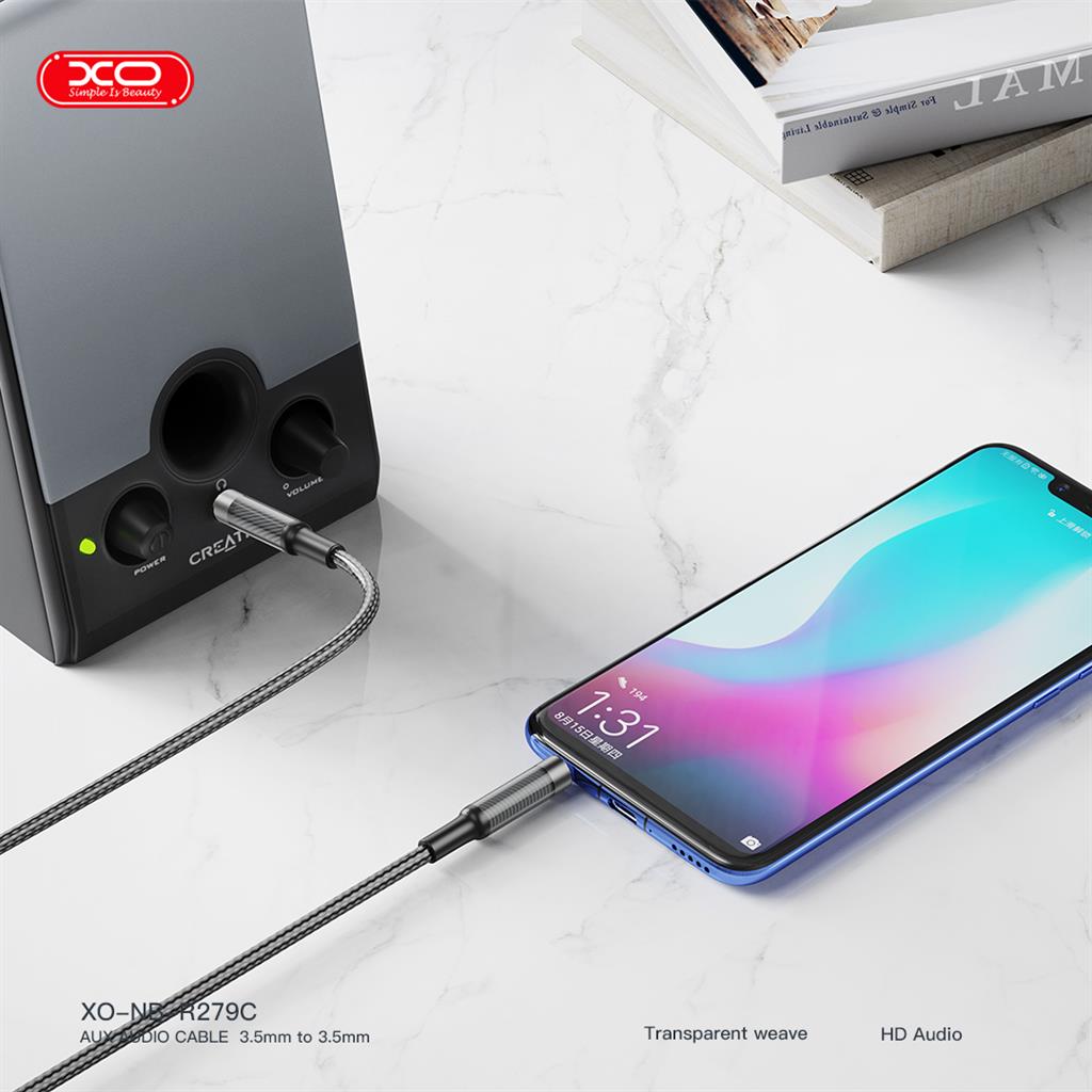XO NB-R279C 3,5 mm – 3,5 mm audio kábel (Fekete) - 1,0 m