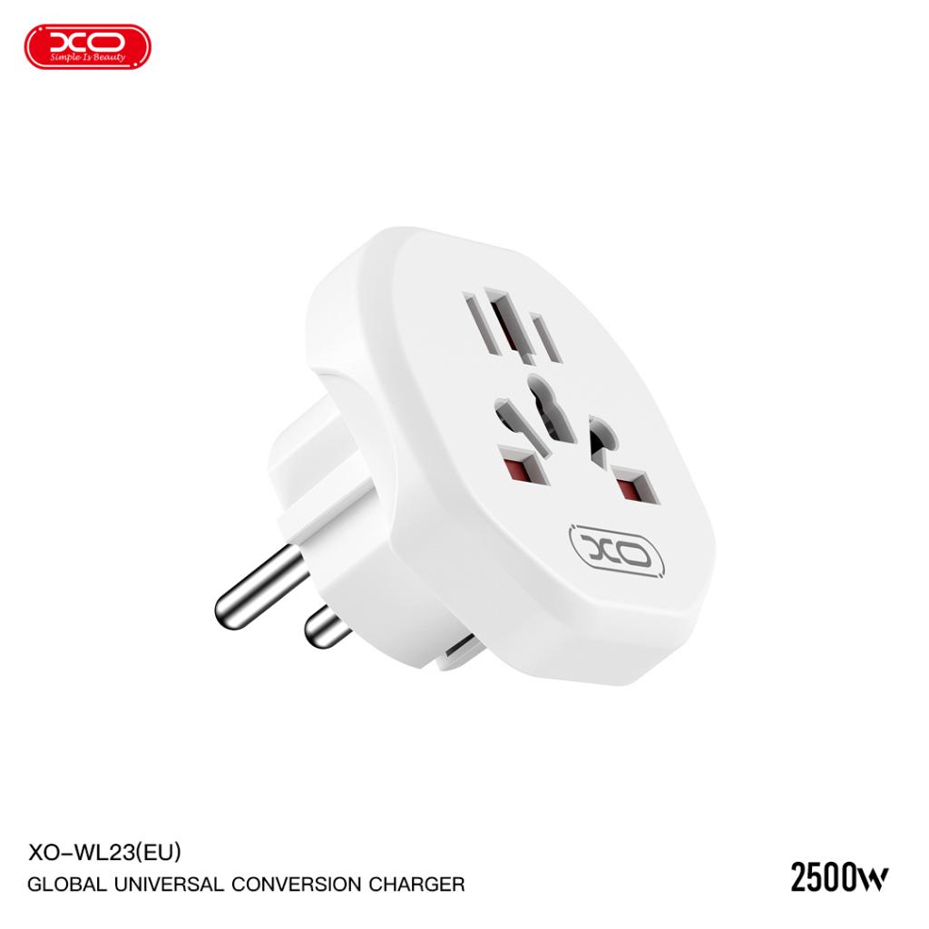 XO WL23 univerzális aljzat adapter (Fehér) – EU szabványból több nemzetközi csatlakozóra