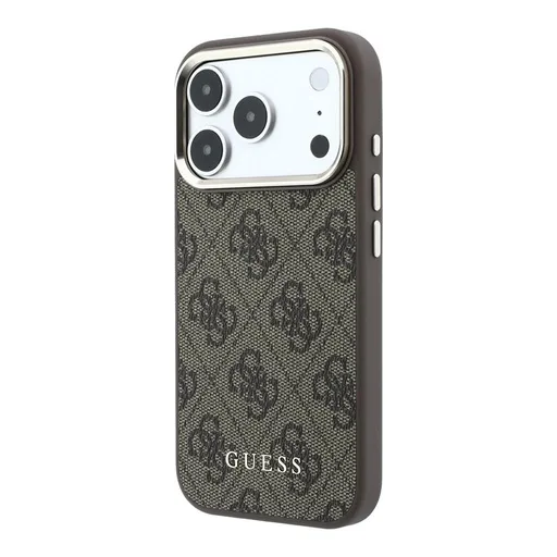 Apple iPhone 18 Pro Guess Leather 4G Gold Frame MagSafe bőr védőtok (Barna) (GUHMP18LG4GFCW)