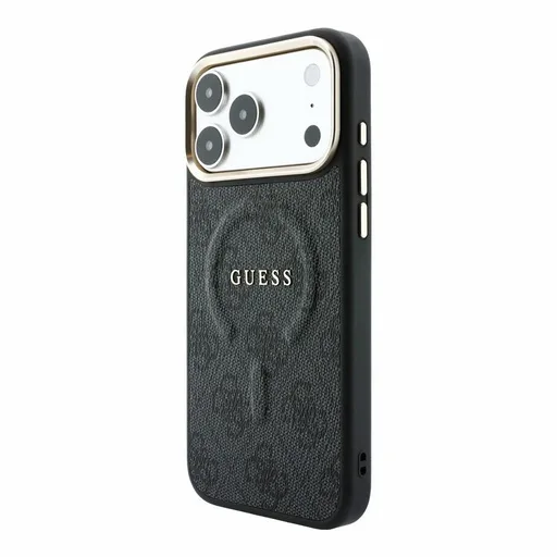 Apple iPhone 18 Pro Max Guess Leather 4G Gold Frame Embossed MagSafe bőr védőtok (Fekete) (GUHMP18XP4MSEGCK)
