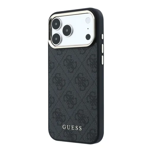Apple iPhone 18 Pro Max Guess Leather 4G Gold Frame MagSafe bőr védőtok (Fekete) (GUHMP18XG4GFCK)