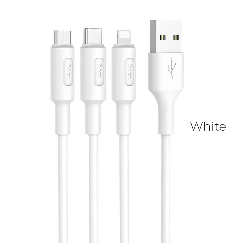 X25 3in1 kábel (microUSB + type-C + lightning), fehér