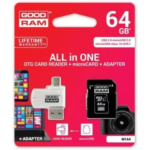 Goodram microSDHC + adapter + OTG olvasó 64GB class10 memóriakártya