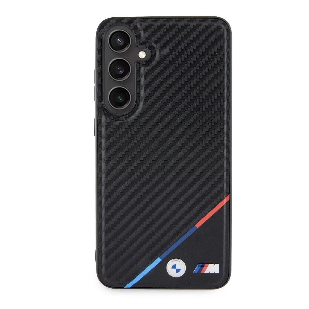Samsung Galaxy S24+ BMW M PU Leather Carbon MagSafe tok – Tricolor Line (Fekete) - BMHMS24M23PUDTK
