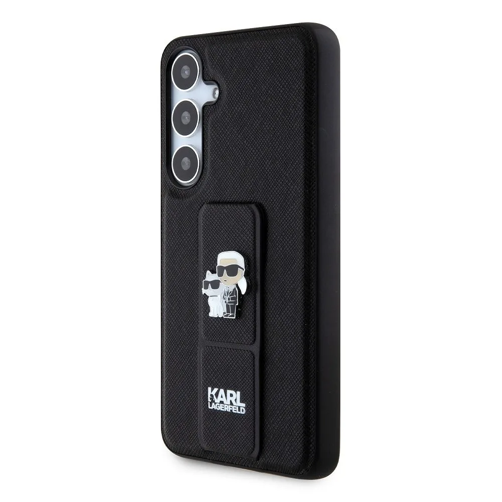Samsung Galaxy S24+ Karl Lagerfeld Saffiano Grip Stand Metal Logo tok (Fekete) – KLHCS24MGSAKCPK